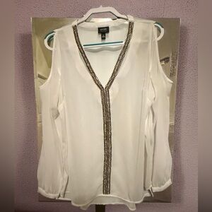 Nicole Ivory Blouse with Metallic Trim